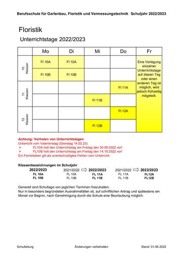 Unterrichtstage Floristik 25/26