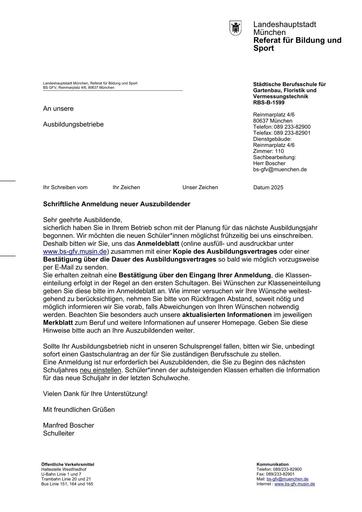 Anschreiben der Schulleitung