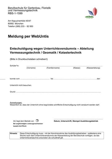 Entschuldigungen Unterrichtsversäumnis Geodäsie - VT Geo KT