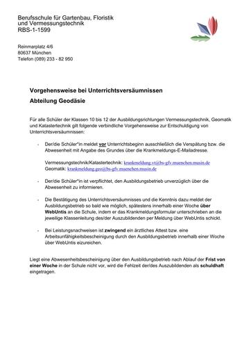 Anschreiben Unterrichtsversäumnis Geodäsie