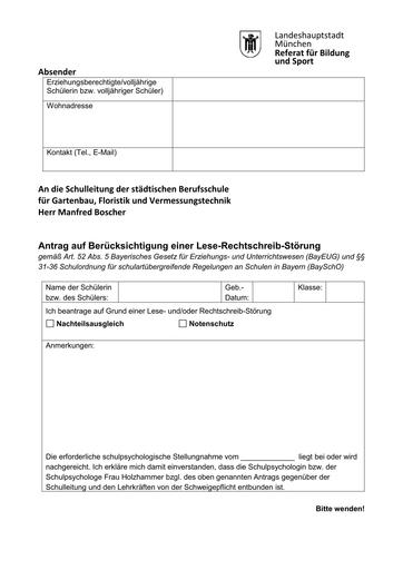 Antrag Lese Rechtschreib Störung